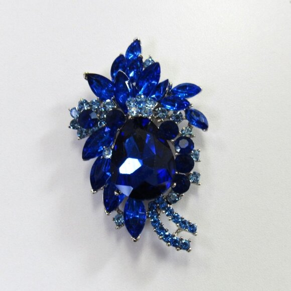 Royal Blue Vintage Design Rhinestone Crystal Pin Pendant Brooch Wedding Bridal - Picture 1 of 3